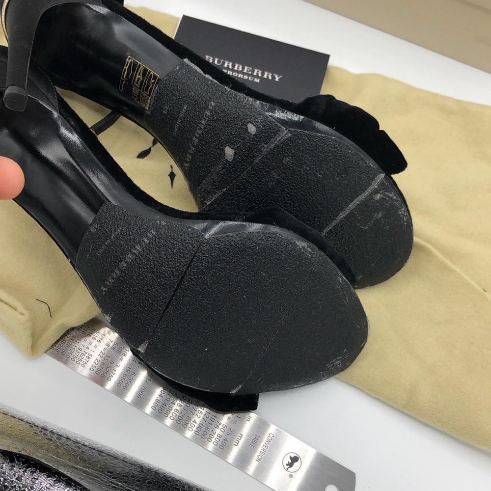 Burberry Black Suede Stiletto Sandals with Gold Accents - Picture 8 of 9